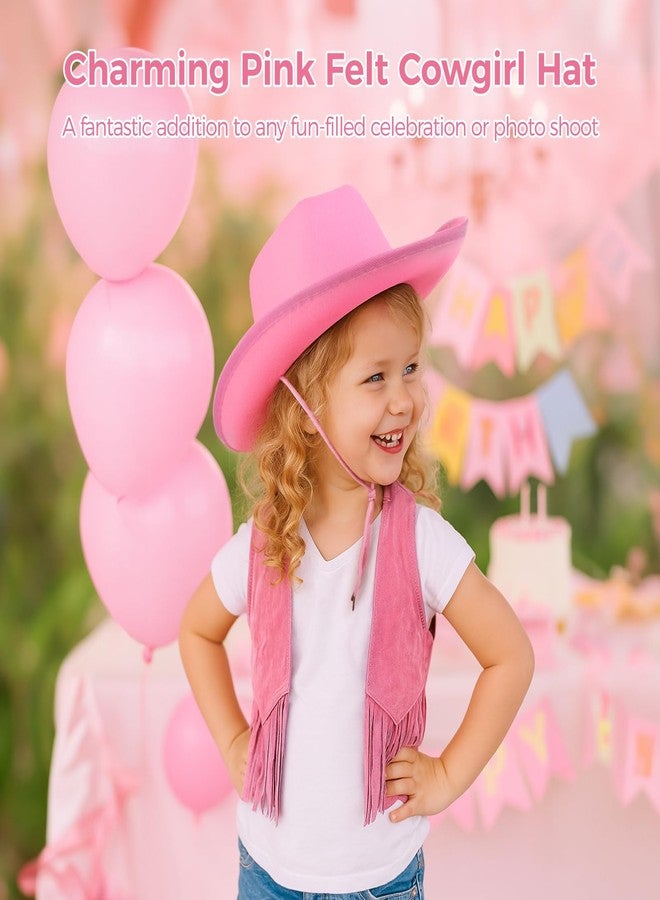Homaisson 6 Pcs Boys Girls Cowboy Hat Pink Felt Wide Brim Western Cowgirl Hat with Adjustable Rope Dress Up Hat for Cowboy Cowgirl Theme Party - Image 2